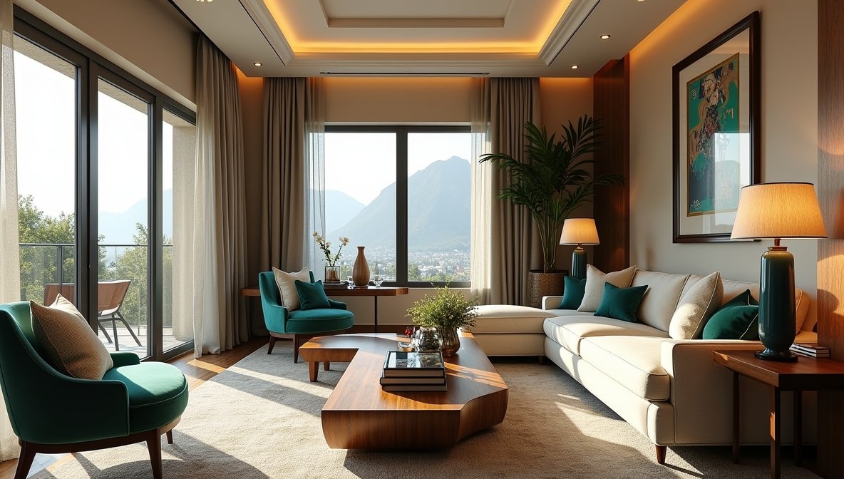 Elegant interieurontwerp met geometrische vormen en zachte texturen